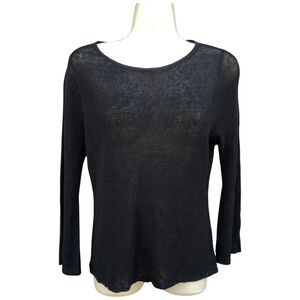 Eileen Fisher Black Linen Blend Pullover Sheer Breathable sweater sz Small S/P